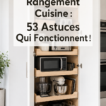 Une cuisine bien rangée avec des bocaux organisés et des accessoires pratiques.