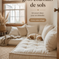 Un salon chaleureux avec un canapé confortable et des coussins de sol colorés