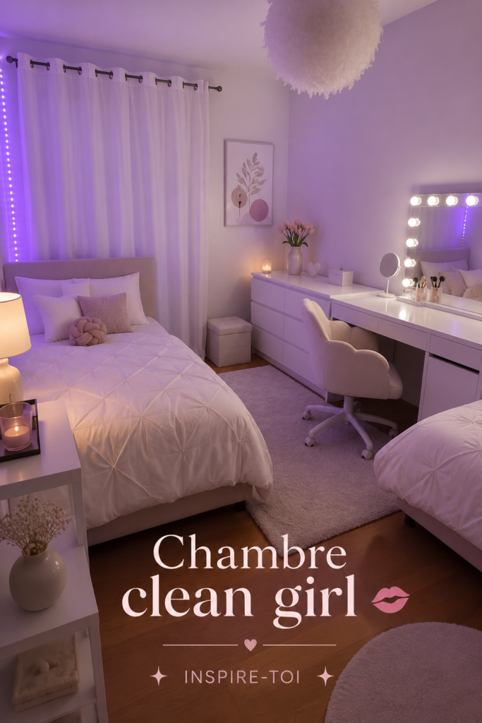 Chambre minimaliste avec décoration clean girl