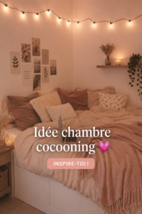 Chambre cocooning chaleureuse avec des couleurs douces et des textiles confortables.
