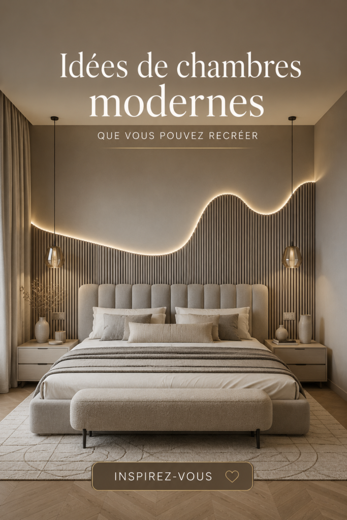 Chambre moderne avec des touches scandinaves et un éclairage doux