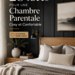 Chambre parentale cosy avec des couleurs chaleureuses et des textiles douillets.