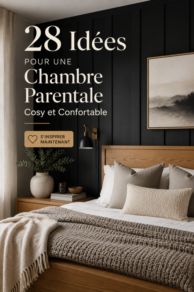 Chambre parentale cosy avec des couleurs chaleureuses et des textiles douillets.