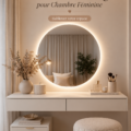 Coiffeuse design avec miroir et tiroirs dans une chambre féminine élégante.