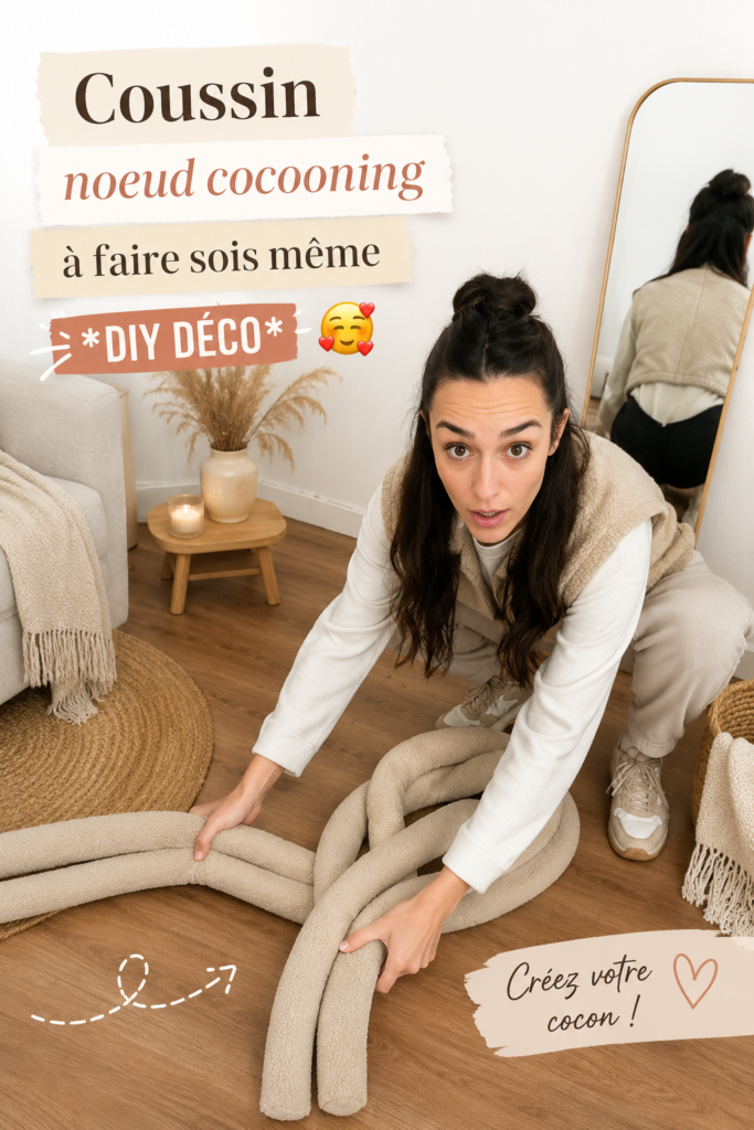 Coussin nœud cocooning DIY sur un canapé confortable