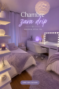 Chambre décorée dans un style moderne inspiré de Zara, avec des textiles chaleureux et des couleurs apaisantes.