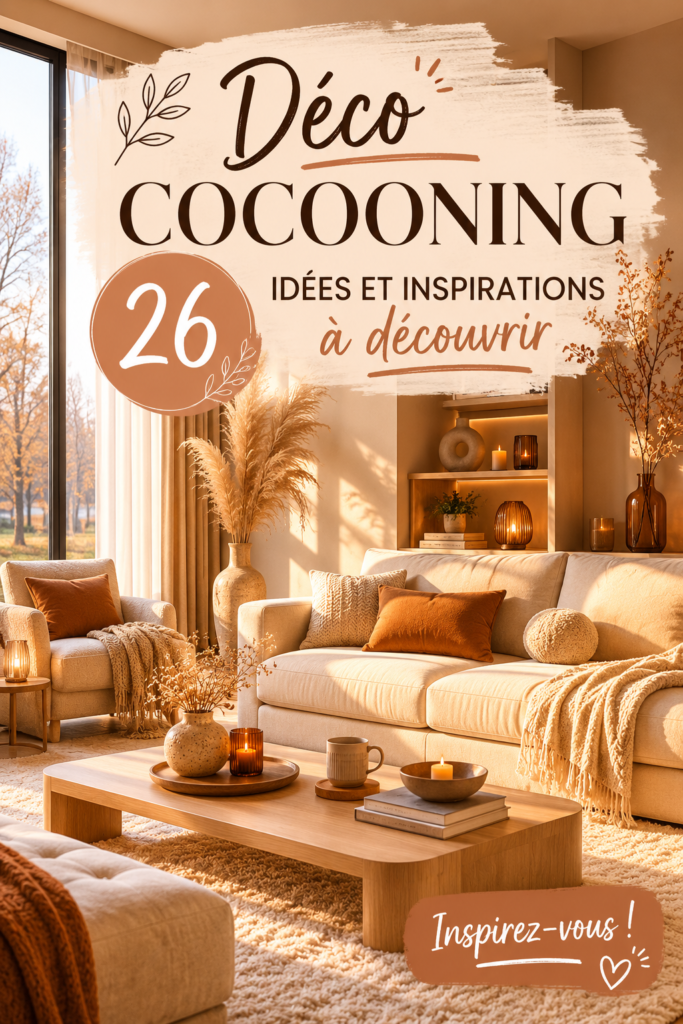Salon cocooning avec des coussins doux et des couleurs chaudes
