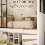 Chambre astucieuse avec décoration chaleureuse et mobilier fonctionnel.