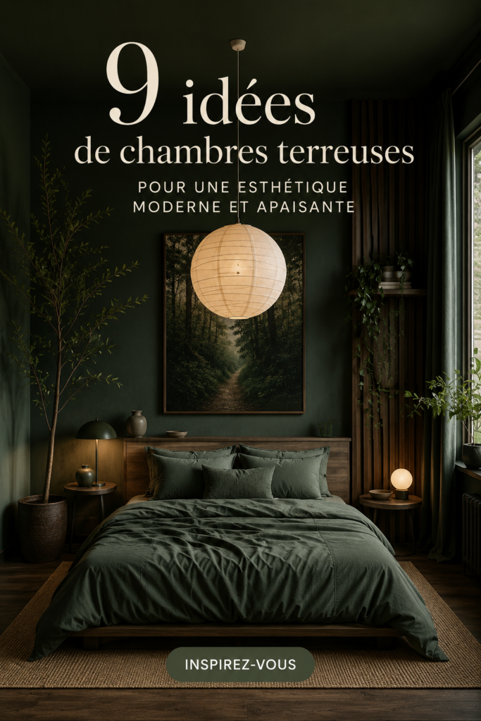 Chambre à coucher moderne avec décoration inspirée de la nature