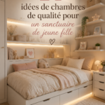 Chambre d'adolescente décorée avec des couleurs douces et des éléments personnalisés