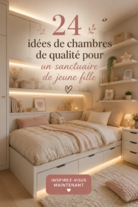 Chambre d'adolescente décorée avec des couleurs douces et des éléments personnalisés