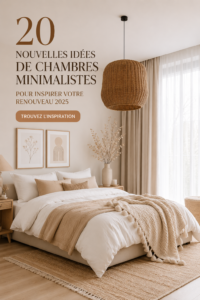 Chambre minimaliste moderne avec des tons neutres et un décor épuré.
