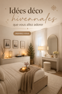 Salon décoré pour l'hiver avec des couleurs douces et des textiles confortables