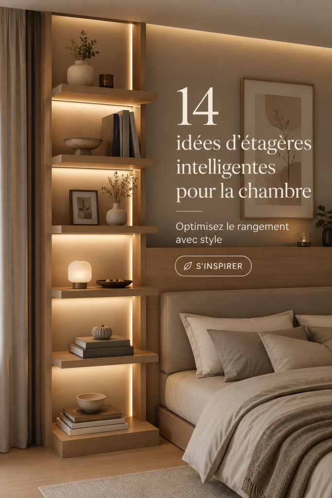 Chambre élégante avec étagères modernes et rangement optimisé