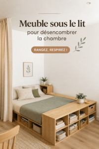 Chambre organisée avec meubles de rangement sous le lit