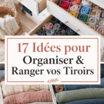 Image d'un tiroir bien organisé avec des séparateurs et des ustensiles de rangement.