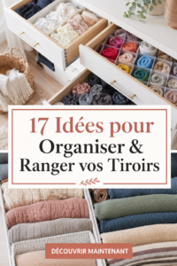 Image d'un tiroir bien organisé avec des séparateurs et des ustensiles de rangement.