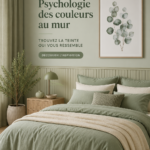 Une chambre aux murs peints d'une couleur apaisante, représentant l'impact des couleurs sur l'environnement.