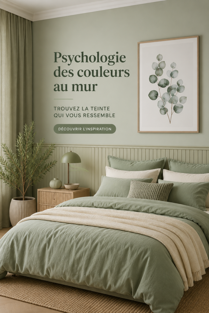 Une chambre aux murs peints d'une couleur apaisante, représentant l'impact des couleurs sur l'environnement.