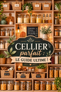 Un cellier bien aménagé avec des étagères et des bocaux.