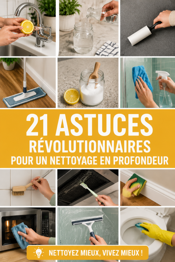 Maison propre et rangée avec des produits de nettoyage naturels.