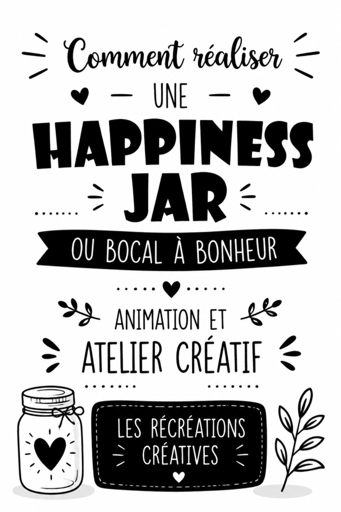 Un bocal à bonheur décoré rempli de petits papiers colorés, symbolisant des moments joyeux.
