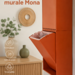 Boîte de recyclage murale Mona dans une cuisine moderne, alliant esthétique et praticité.