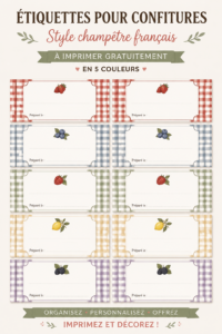 Étiquettes de confiture imprimables dans un style champêtre avec motifs floraux.