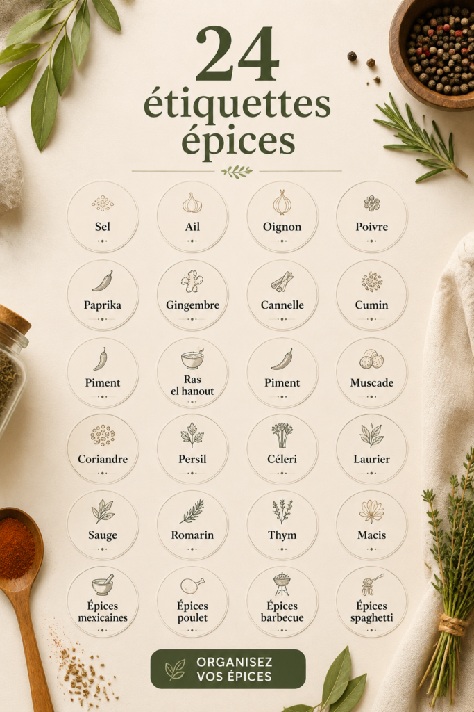 Étiquettes créatives pour des pots d'épices en cuisine