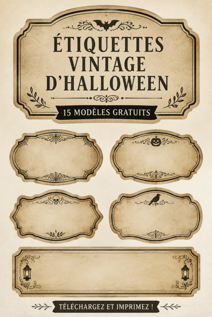 Étiquettes vintage pour Halloween à imprimer, décorations élégantes et créatives