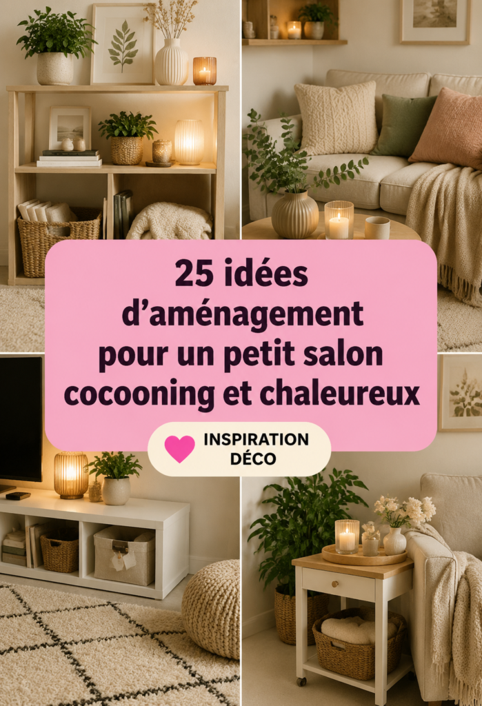Aménagement chaleureux et cocooning d'un petit salon avec des textures douces.