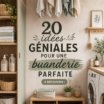 Une buanderie bien organisée avec des rangements pratiques et esthétiques.