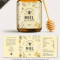 Étiquettes créatives sur des pots de miel, illustrant des designs charmants.