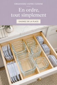 Organisation de cuisine moderne et esthétique avec des solutions de rangement pratiques.