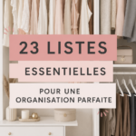 Femme réfléchissant à des listes d'organisation sous un bureau avec des fournitures de bureau.