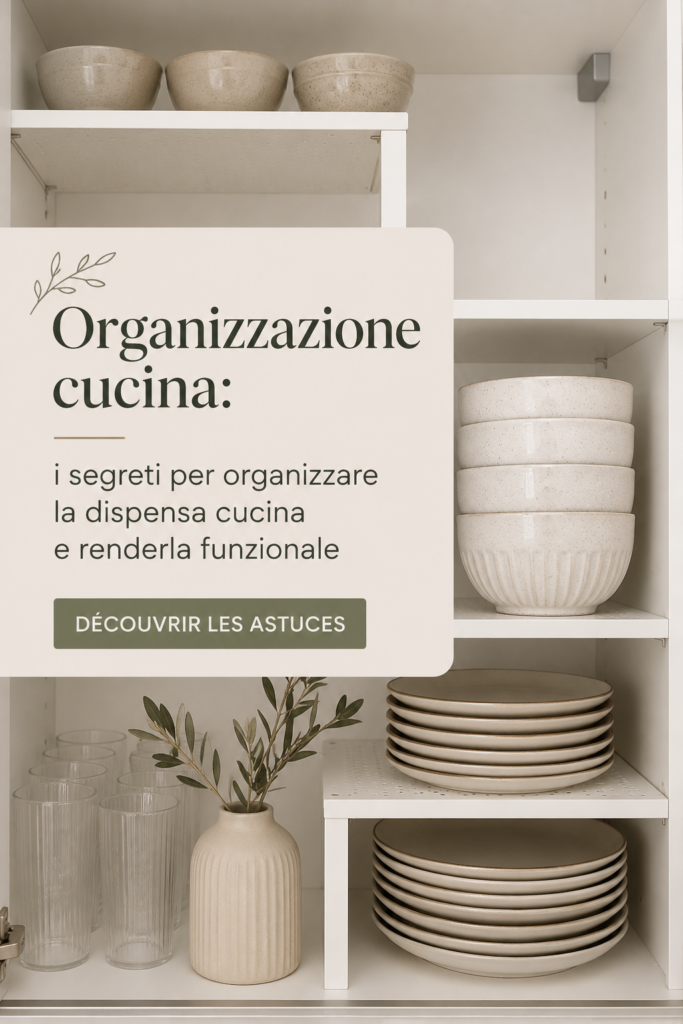 Une cuisine bien organisée avec des étagères bien rangées et des ustensiles accessibles.