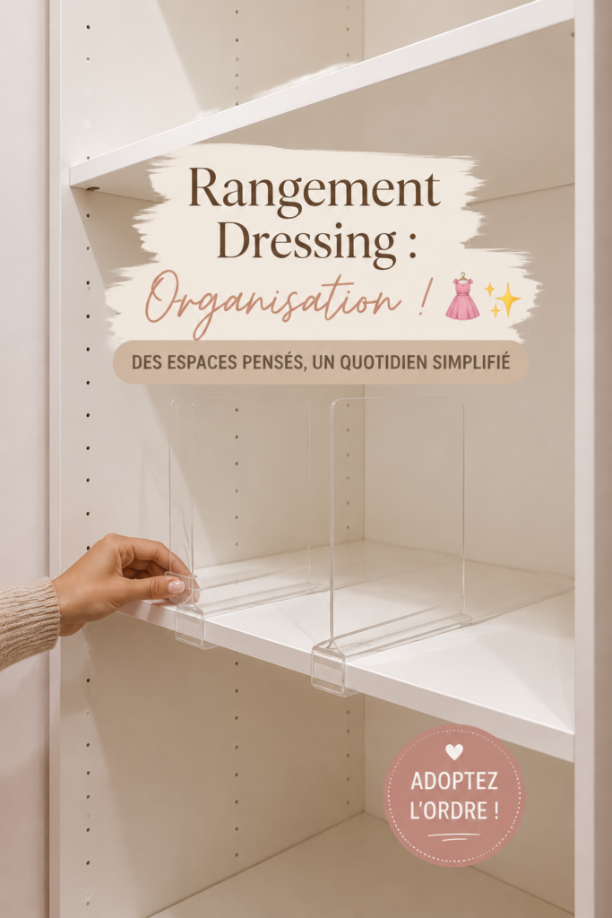Un dressing organisé avec des vêtements bien rangés et des accessoires pratiques.