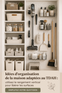 Une maison bien organisée avec des rangements verticaux, adaptée aux besoins des personnes avec TDAH