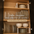 Cuisine avec placards bien organisés et rangés