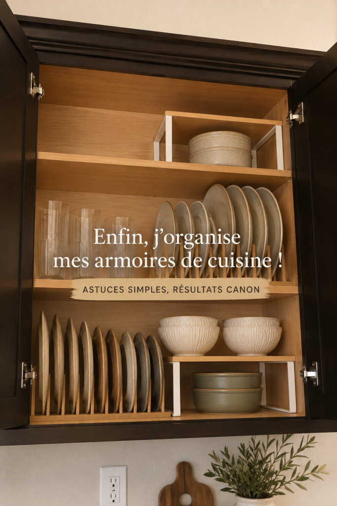Cuisine avec placards bien organisés et rangés