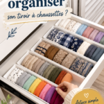 Tiroir à chaussettes parfaitement organisé, avec des chaussettes pliées par couleur.