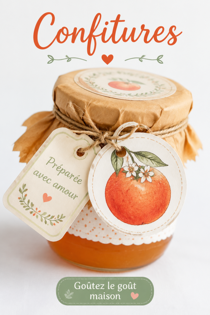 Des bocaux de confiture maison sur une table en bois