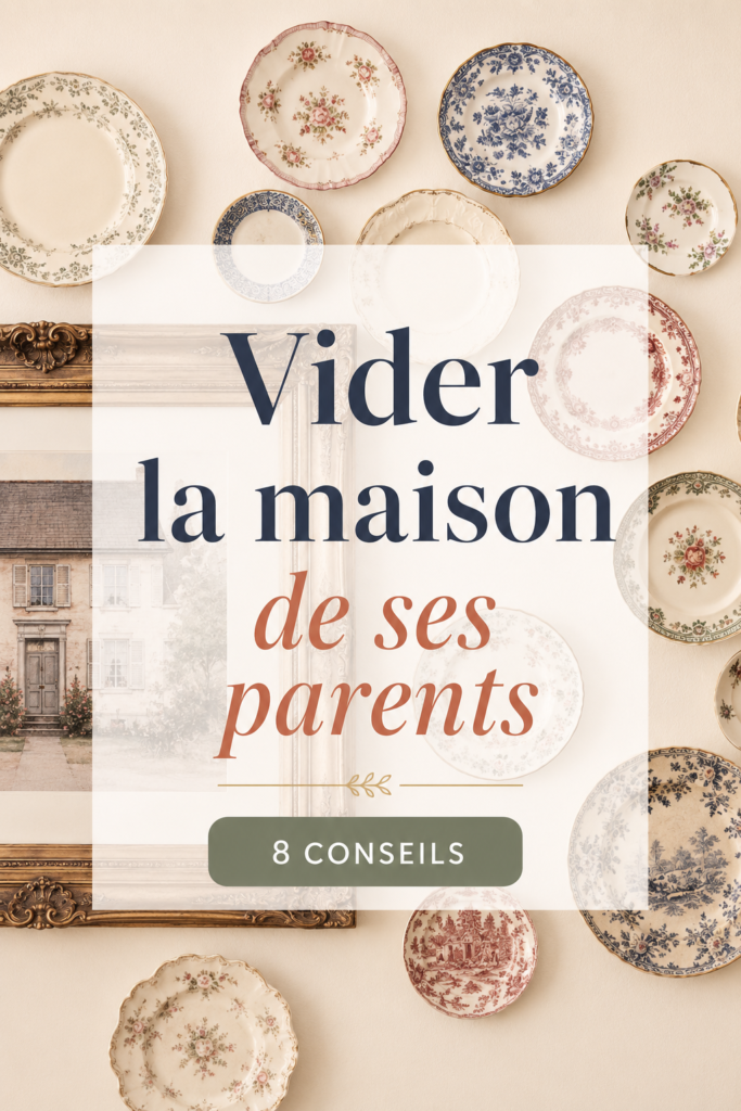 Une femme triant des objets dans la maison de ses parents