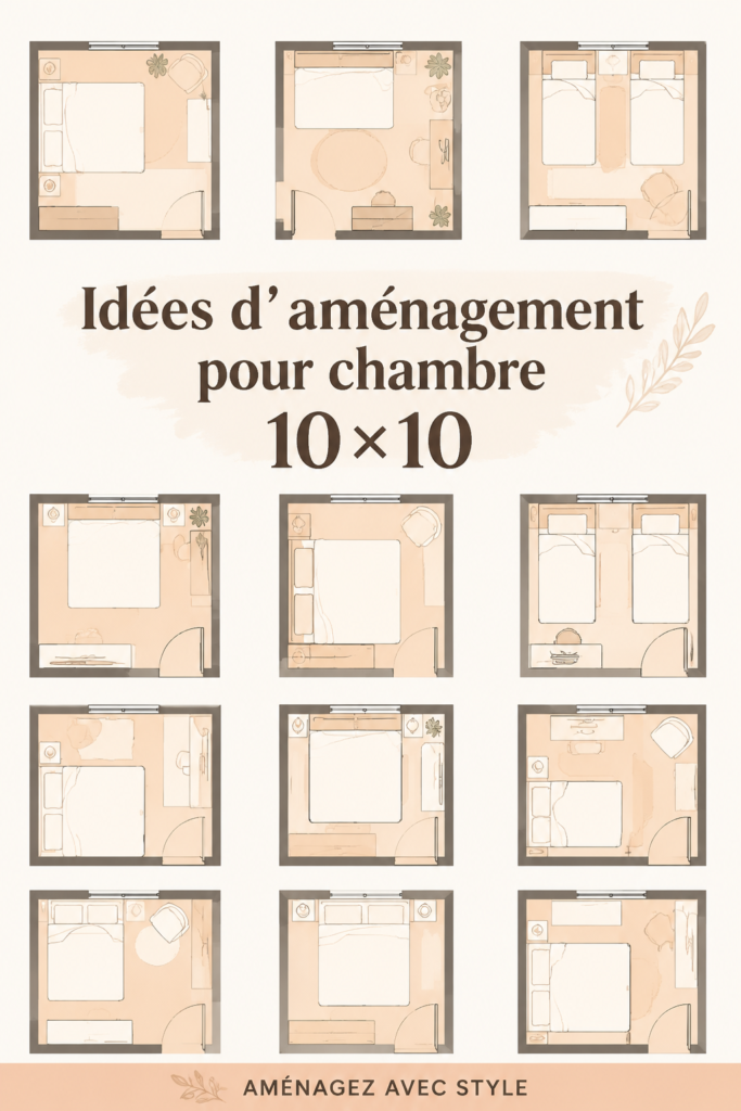 Un aménagement cosy et pratique d'une chambre de 10 m² avec un lit, un bureau et des rangements.