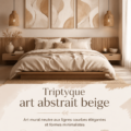 Triptyque d'art abstrait beige avec des lignes incurvées élégantes pour la décoration murale