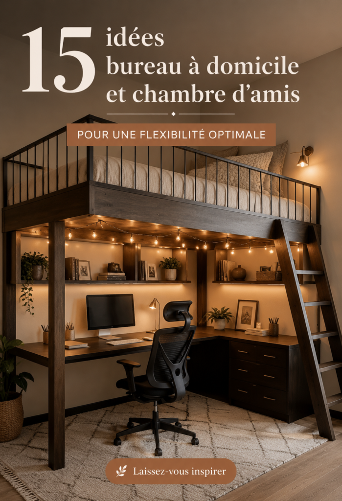 Un bureau design intégré dans une chambre d'amis, alliant confort et fonctionnalité.
