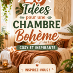 Chambre décorée dans un style bohème chaleureux avec des éléments cosy