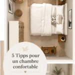 Chambre cosy décorée avec des textiles chaleureux et des lumières douces.
