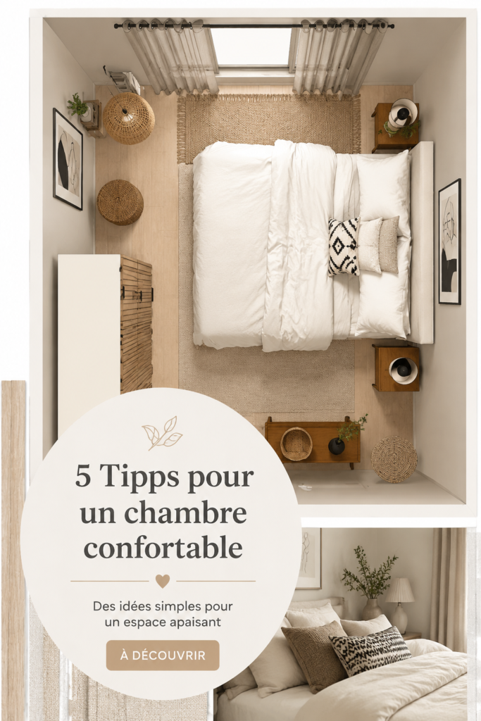 Chambre cosy décorée avec des textiles chaleureux et des lumières douces.