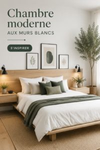 Chambre moderne avec murs blancs et mobilier minimaliste